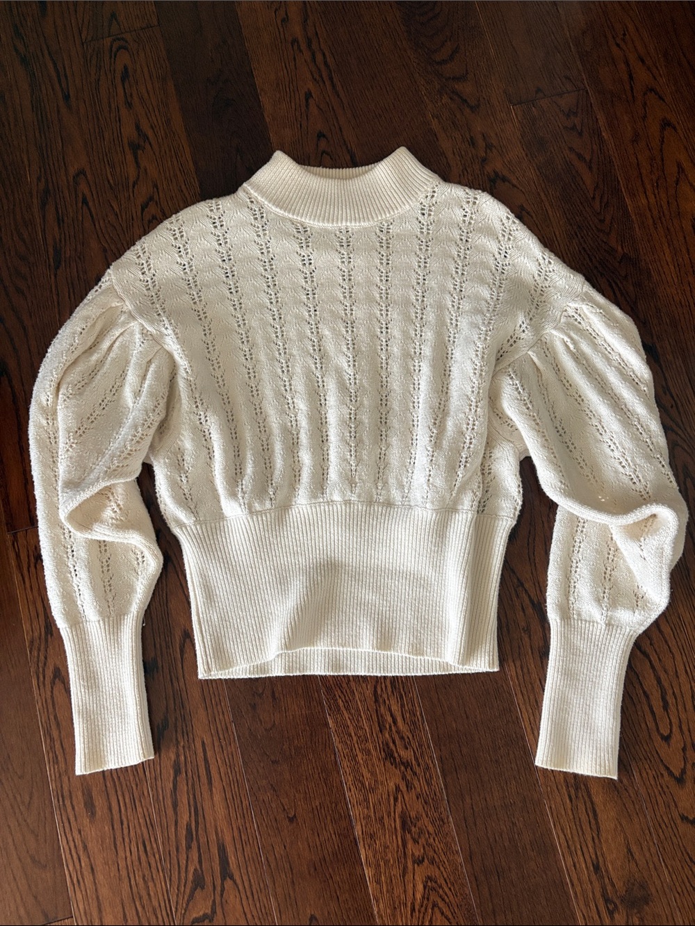 Wilfred Cream Openwork Puff-Sleeve Turtleneck Sweater